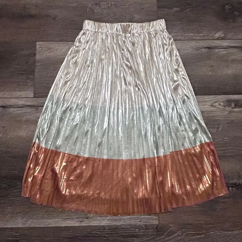 ZARA Color Block Metallic Pleated Skirt, Size Small